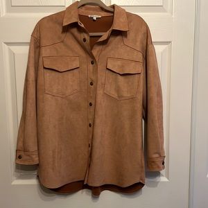 Blush pink suede shirt jacket snaps women medium.  Never worn. Boutique.